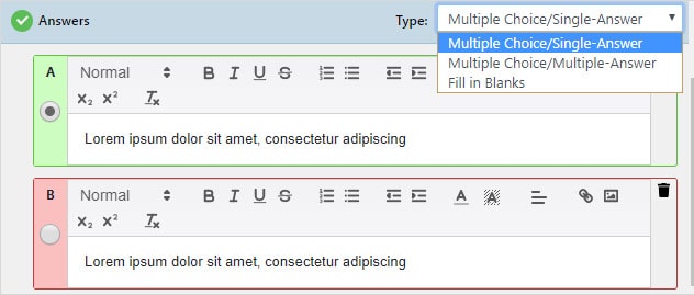 Exam Editor - Multiple question types