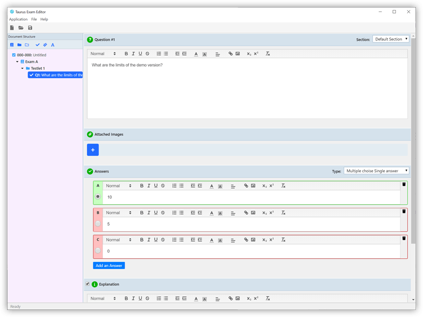 TaurusApps Exam Simulator - 6 types of questions