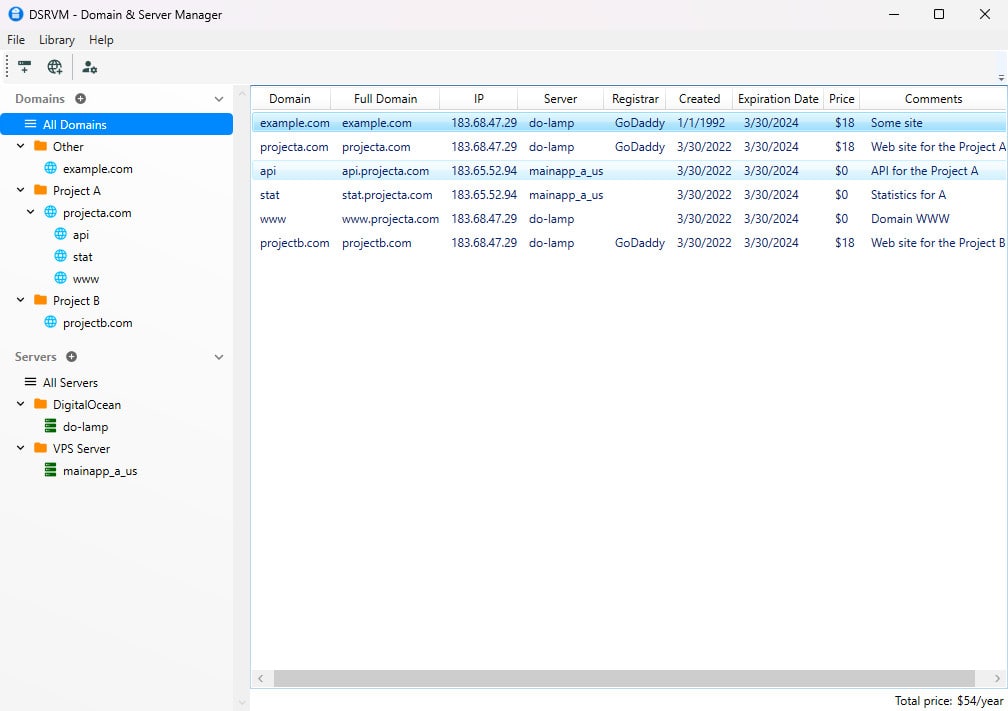 Domain and Server Manager Screenshot