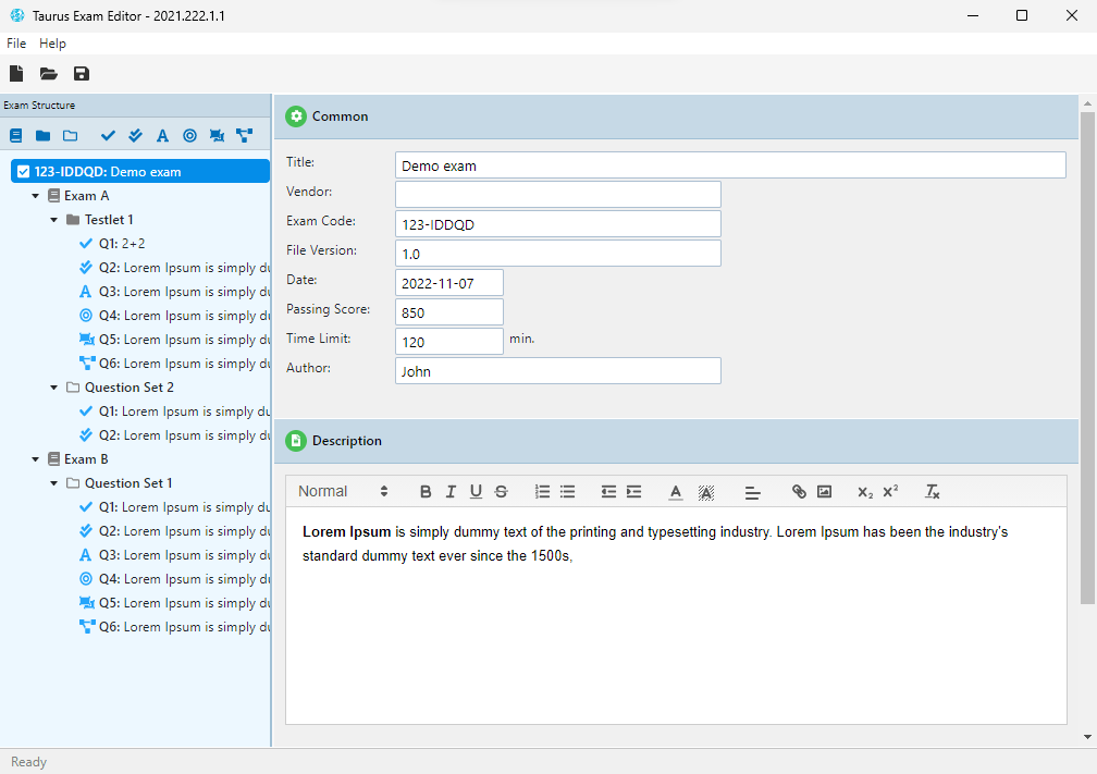 TaurusApps Exam Studio - Exam Editor Description