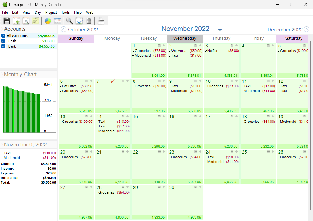 Money Calendar - Main Window